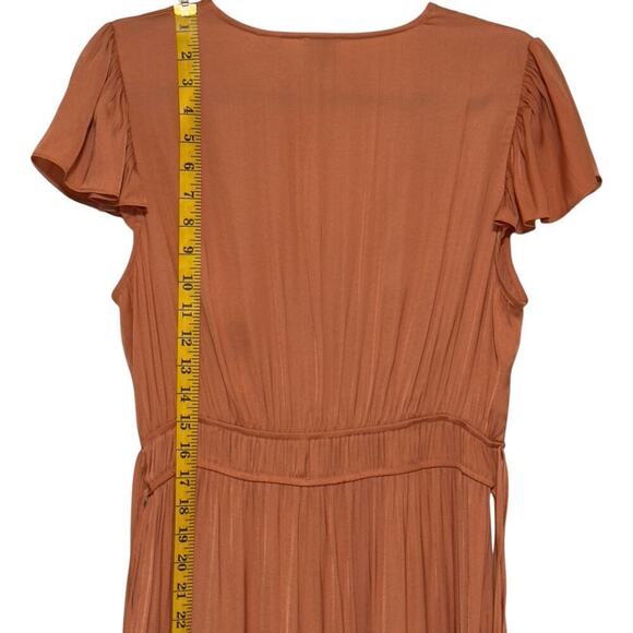 Joie Flutter Sleeves Mock Wrap Tiered Skirt Shirred Waist Belted Maxi Dress (L) - Picture 9 of 16